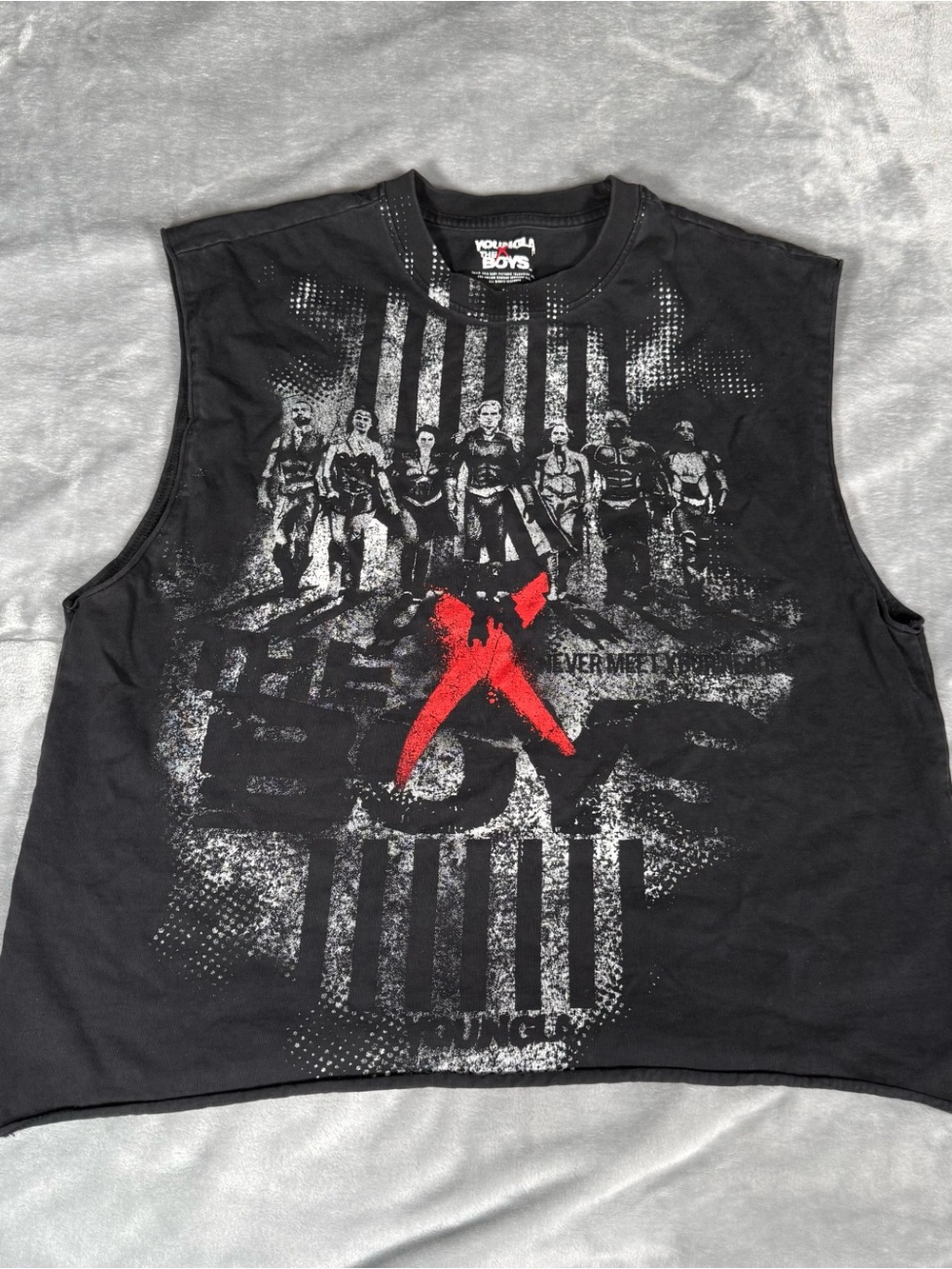 YoungLA x The Boys Cut Off T Shirt Mens M Cropped TV Show Training Faded Black